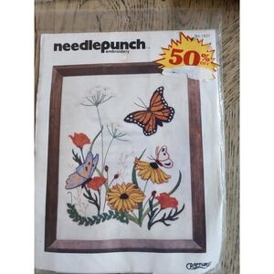 Needlepunch Embroidery Kit Craftways Flowers Buttfly Needle Punch Vintage 1980